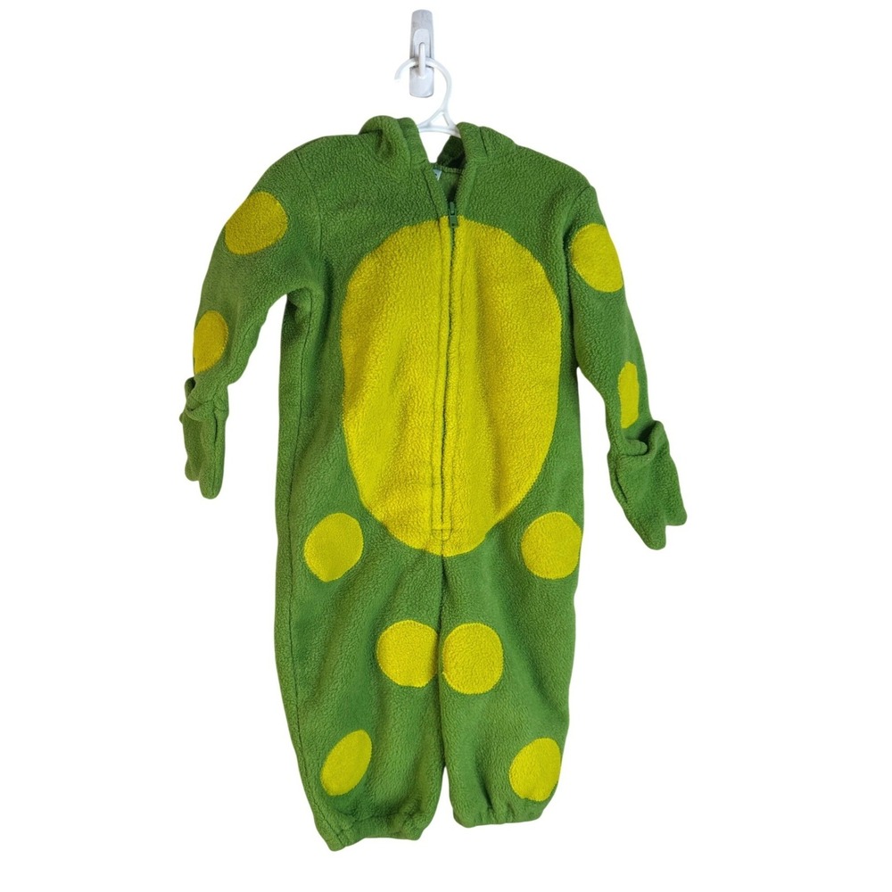 Old Navy Kid's Green Polka Dot Monster Fleece Hooded Jumpsuit 12-18M